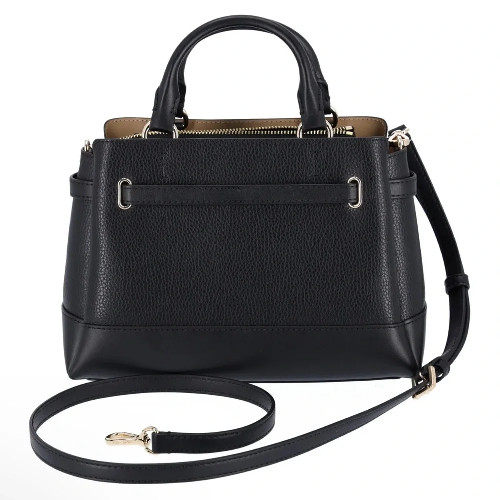 Michael Kors Reed Small Center Zip Logo Belted Satchel Crossbody Black Leather - Picture 3 of 5